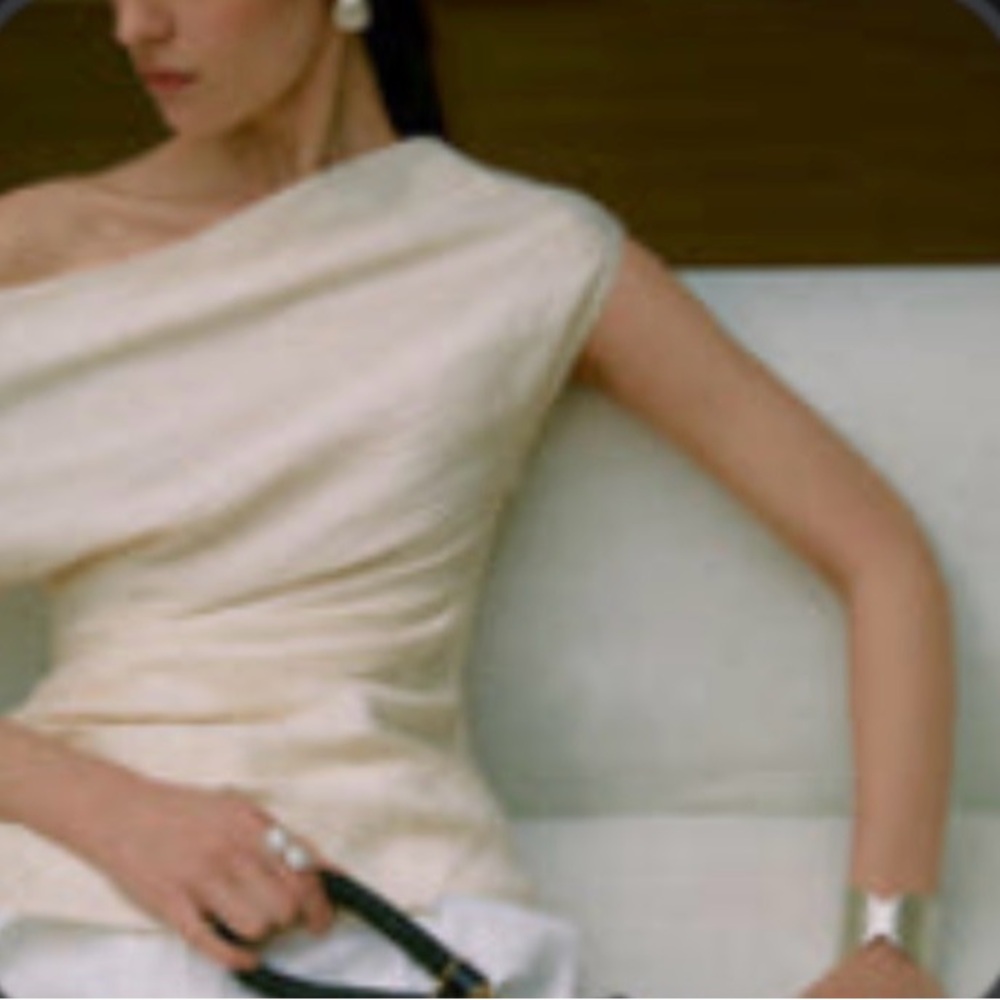 Asymmetrical Neck One Shoulder Off Pleated Blouse